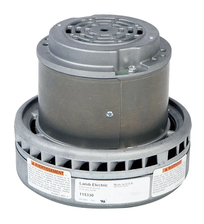 120V Bypass Vacuum Motor – 7.2 in Diameter, Dual-Stage Impeller, 1543W Input, 399W Air Power, 113.4 in Water Lift, 115.7 CFM – Lamb/Ametek Model 115330(B)