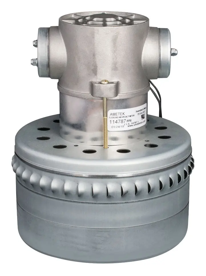 120V Bypass Vacuum Motor – 7.5 in Diameter, Triple-Stage Impeller, 1205W Input, 359W Air Power, 88.1 in Water Lift, 126.4 CFM – Lamb/Ametek Model 114787