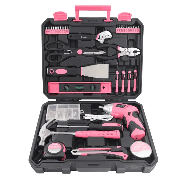 135-Piece Pink Cordless Tool Set Featuring 3.6V Dual-Angle Screwdriver & Hard Carrying Case – DT0774P