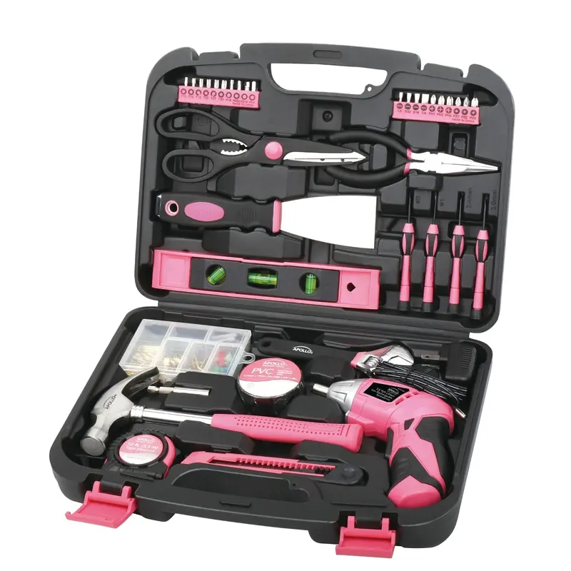 135-Piece Pink Home & Auto Tool Kit with Pivoting Dual-Angle 3.6V Cordless Screwdriver – DT0773N1