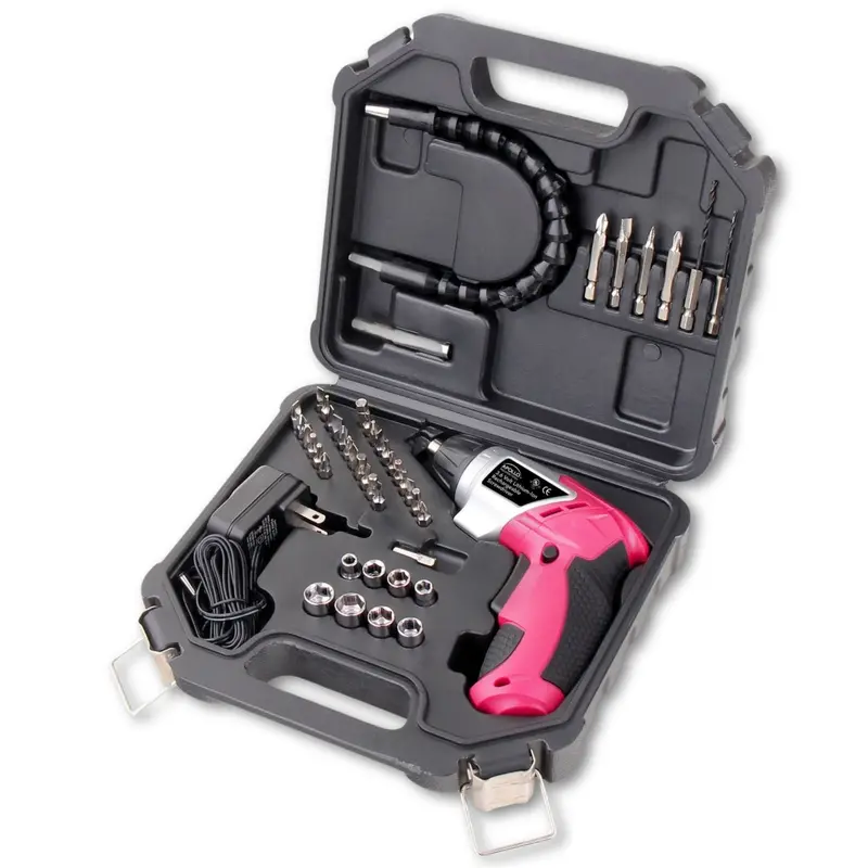 3.6V Rechargeable Pink Cordless Screwdriver with 45-Piece Bit & Accessory Kit – DT4944P