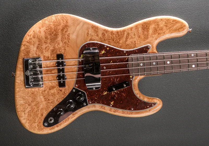 Artisan-Crafted Maple Burl Jazz Bass – Boutique Build