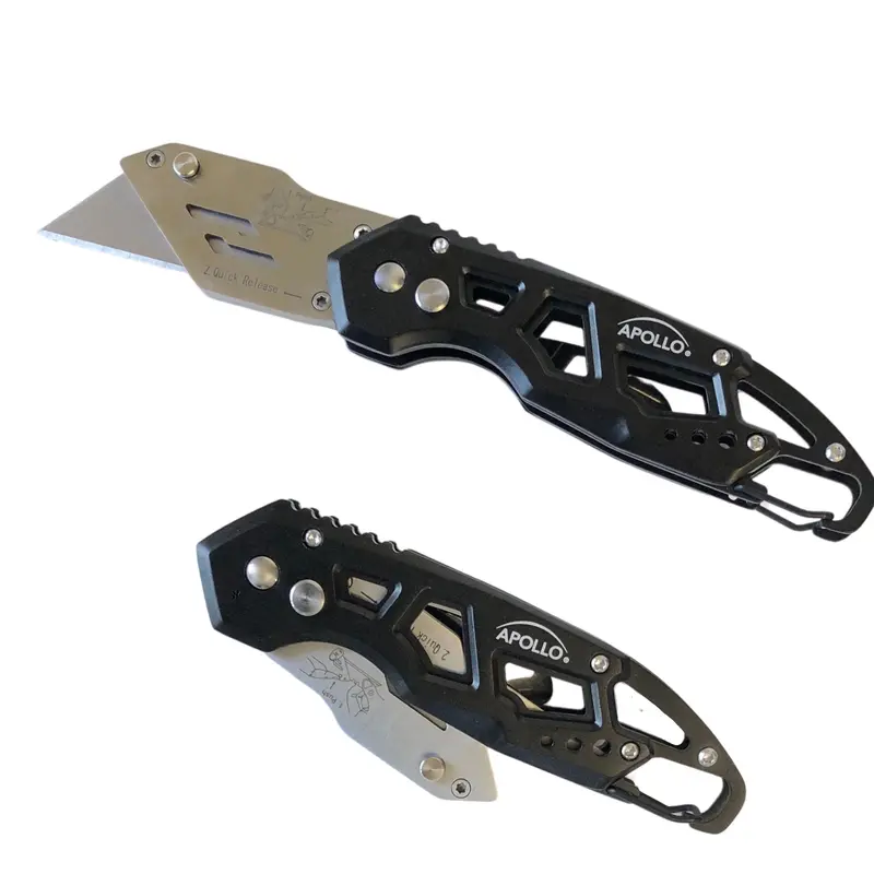 Black Foldable Utility Knife with Stainless Steel Blade, Carabiner Clip & Quick-Swap Mechanism – DT5017