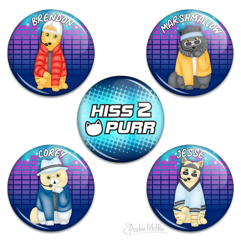 Boy Band Cat Enamel Buttons