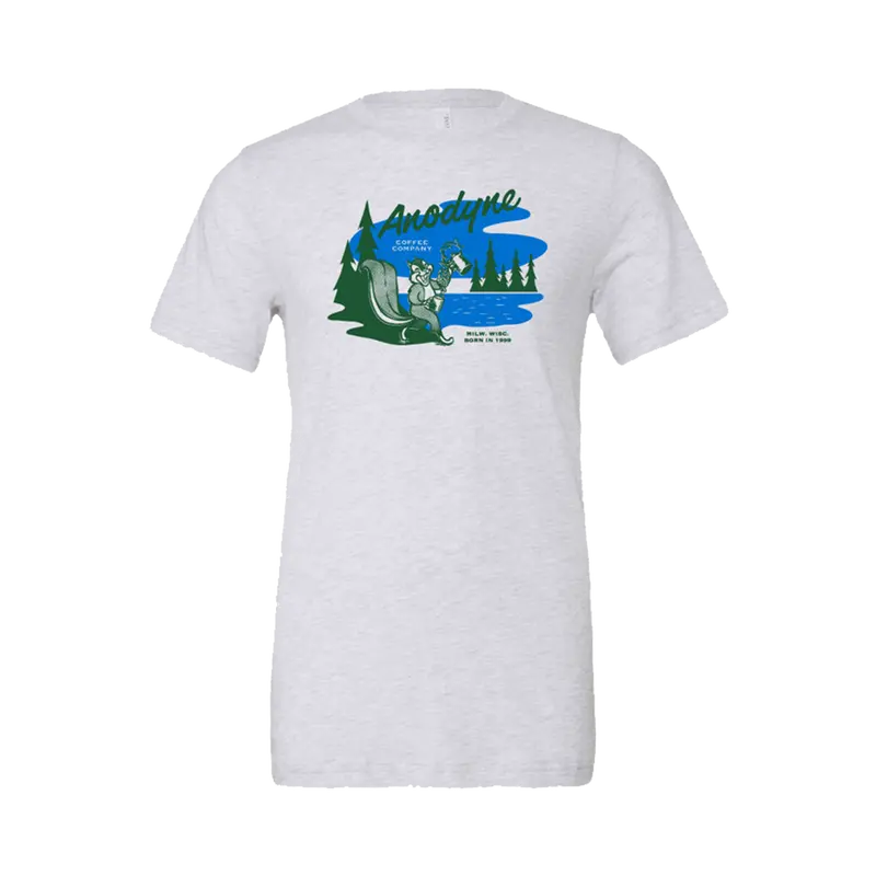 Camping Squirrel Graphic Tee – White Fleck Fabric