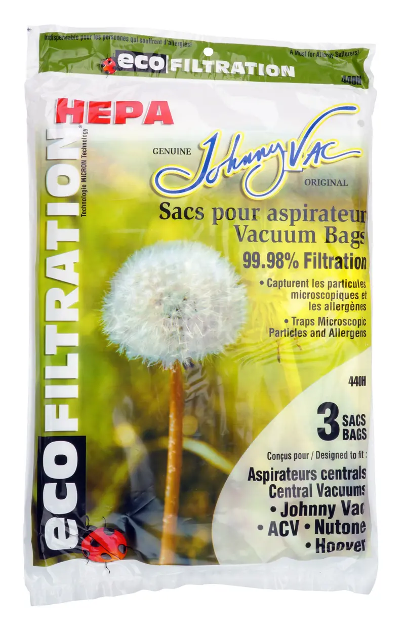 Compatible HEPA Microfilter Bags for Johnny Vac, Rhinovac, Nutone, Hoover & Kenmore Central Vacuums (3-Pack)