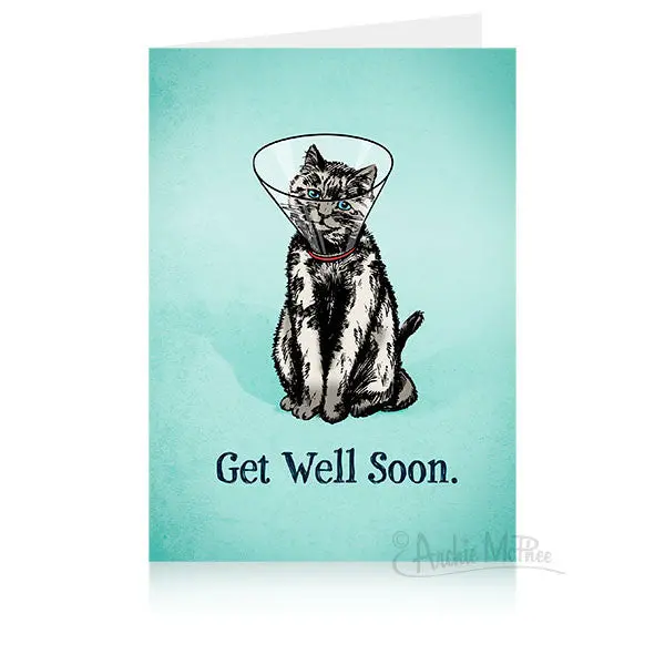 Cone Kitty Get Well Card – Whimsical Kitten Recovery Greeting