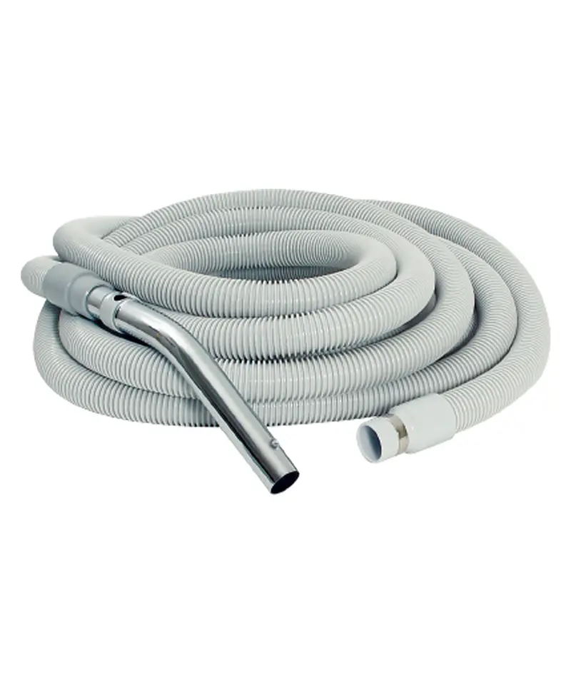Econo Central Vacuum Hose – 30 ft (9 m), 1-3/8″ (35 mm) Diameter, Gray, Straight Grip with Lock Button