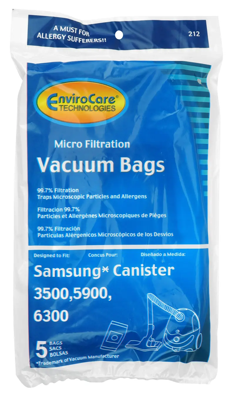 Envirocare 212 Microfilter Bags for Samsung Canister Vacuums (Models 3500, 5900, 6300 — 5-Pack)
