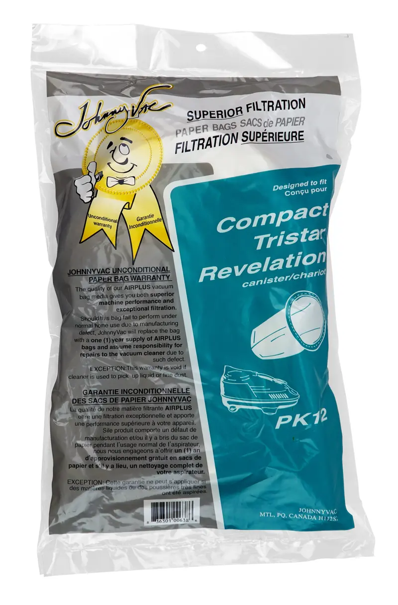 Envirocare 738JV Paper Vacuum Bags for Compact, Tristar & Revelation Canister Vacuums – 12-Pack