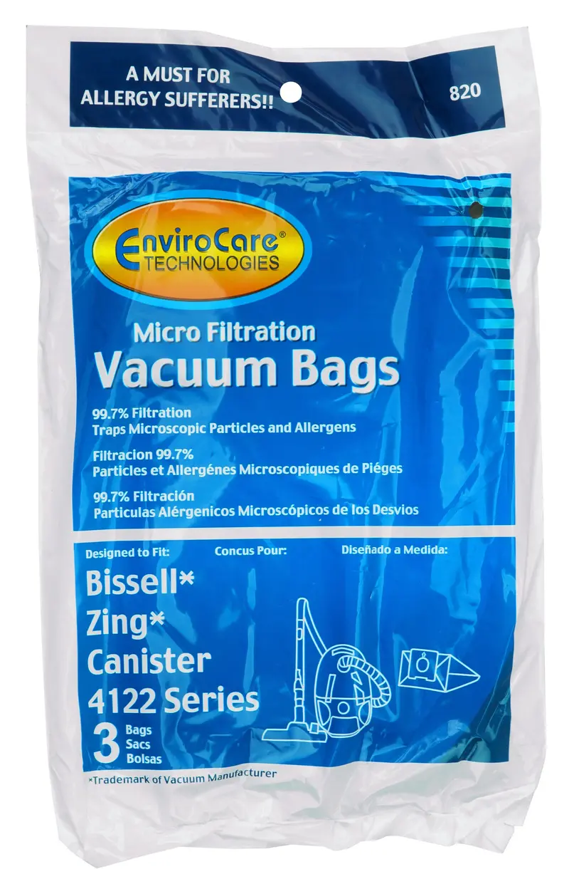 Envirocare 820 Microfilter Bags for Bissell Zing 4122 Canister Vacuums (3-Pack)
