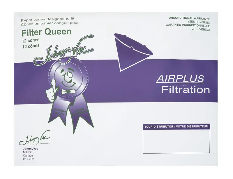 Filter Queen Cone-Shaped Paper Vacuum Bags – Envirocare 200JV, 12-Pack + 2 Motor Filters