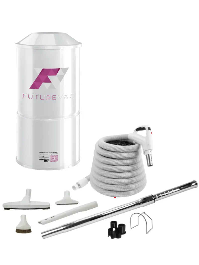 Future Vac FV40 Central Vacuum Combo Kit – 600-Watt Airwatt, 35-Foot Hose Assembly