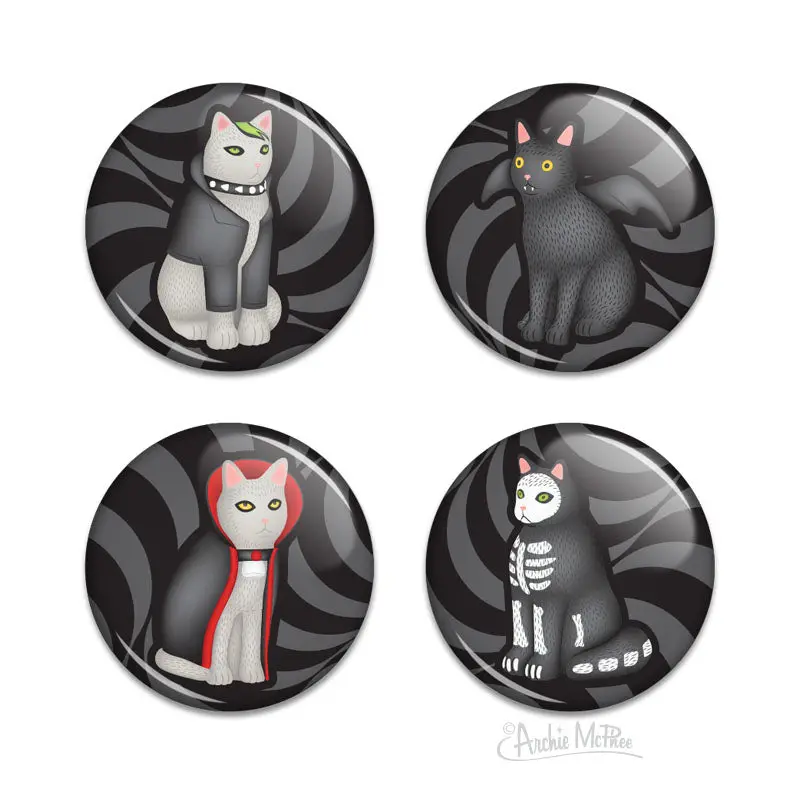 Gothic Cat Themed Buttons