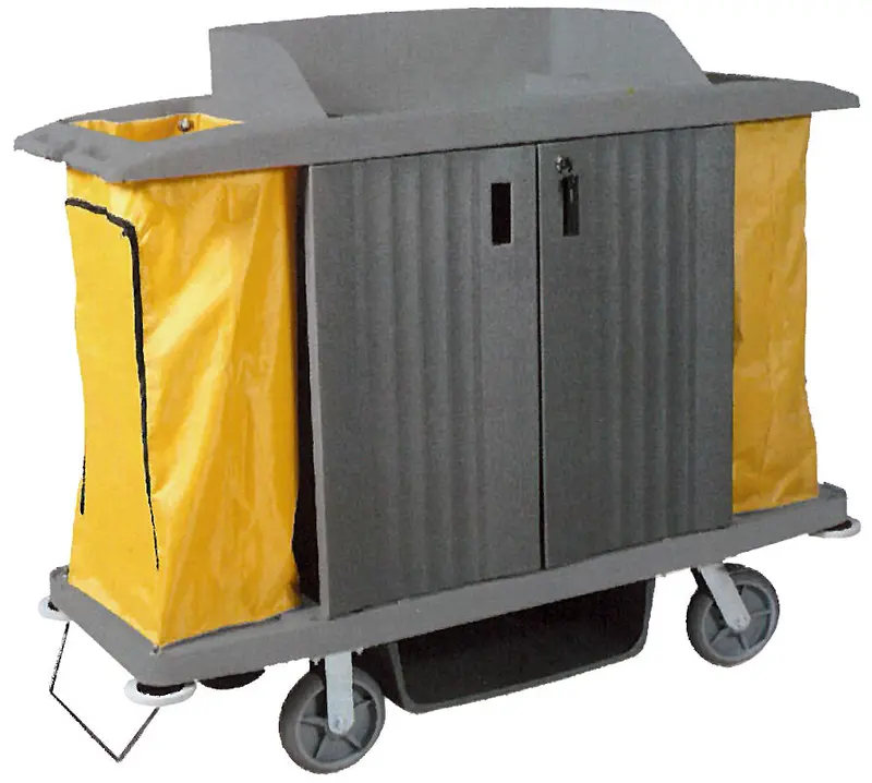 Heavy-Duty Janitorial Cart with Lockable Doors, Gray