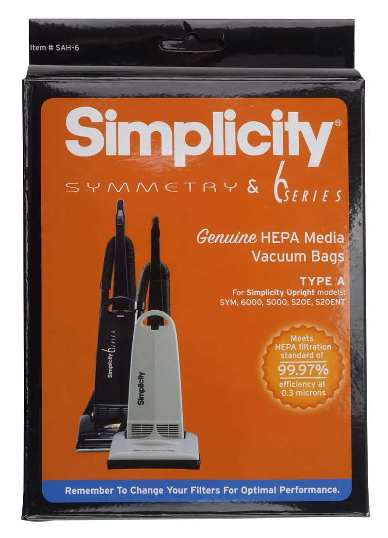 HEPA Microfilter Vacuum Bags for Simplicity Symmetry & Series 6 Uprights – 6-Pack