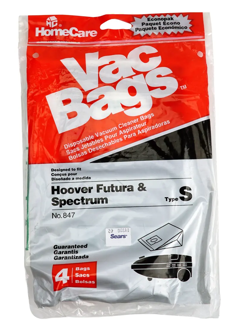 Hoover Type-S Paper Vacuum Bags for Futura & Spectrum Models (Part #847), Pack of 4