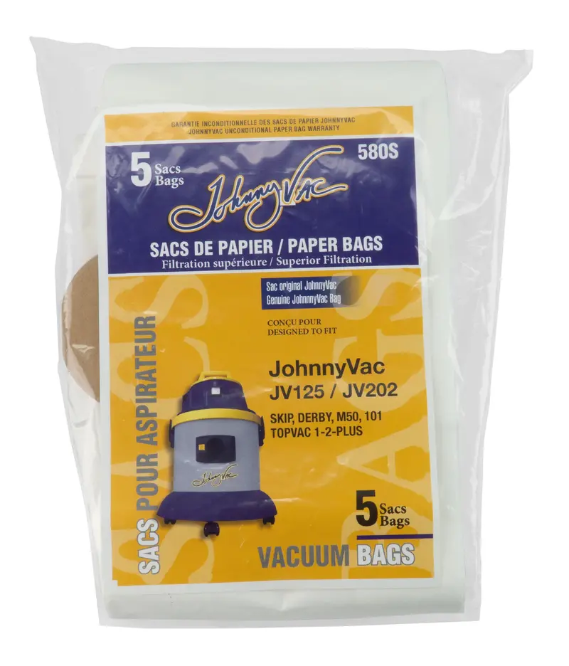 Johnny Vac JV125 & JV202 Vacuum Paper Bags – Pack of 5 (Fits SKIP, Derby, M50, 101, Topvac 1-2-PLUS)