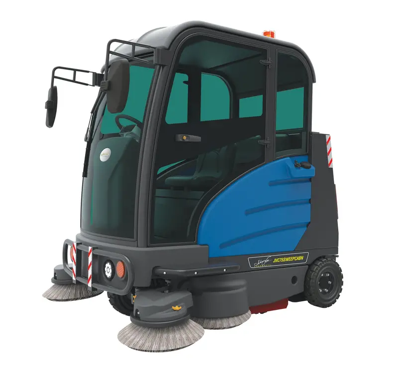 Johnny Vac JVC75SWEEPCABN Industrial Ride-On Sweeper – 74.25″ with Enclosed Cabin, 2-Year Warranty