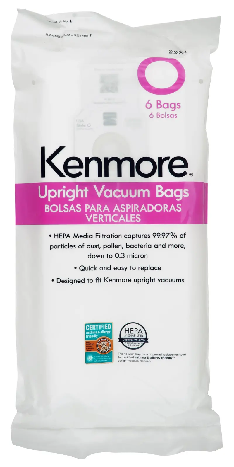 KC16KCMPZ000 HEPA Vacuum Bags for Kenmore Upright Vacuums (E-U Type Q/C, Canada Model 20-50510/53294) – Pack of 6