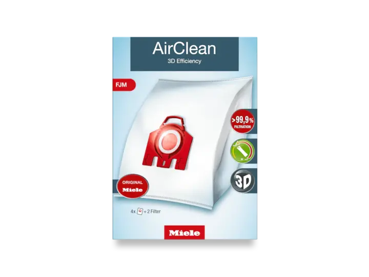 Miele FJM-Type AirClean 3D Vacuum Bag Bundle – 4 Bags + 2 Filters for Upright Systems