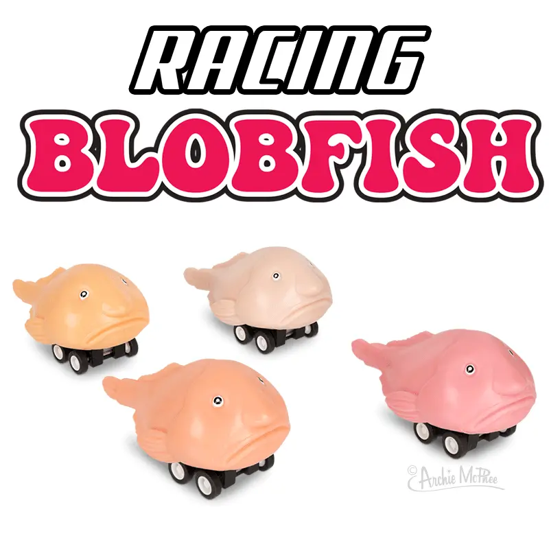 Racing Blobfish Set of 4 – Whimsical Deep-Sea Creature Figurines