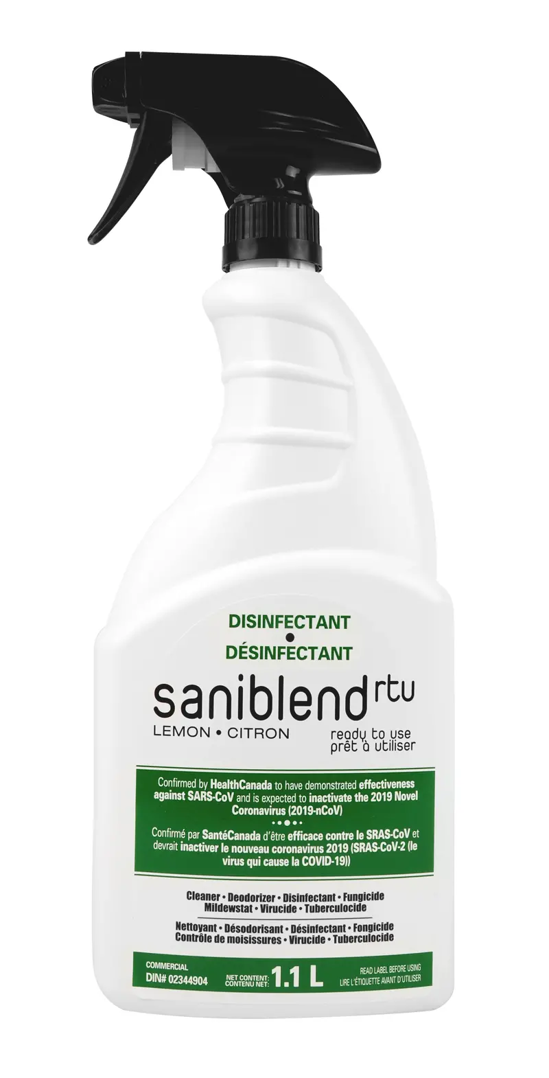 Saniblend RTU Lemon-Scented Multi-Surface Cleaner, Disinfectant & Deodorizer – 1.1 L (0.29 gal)
