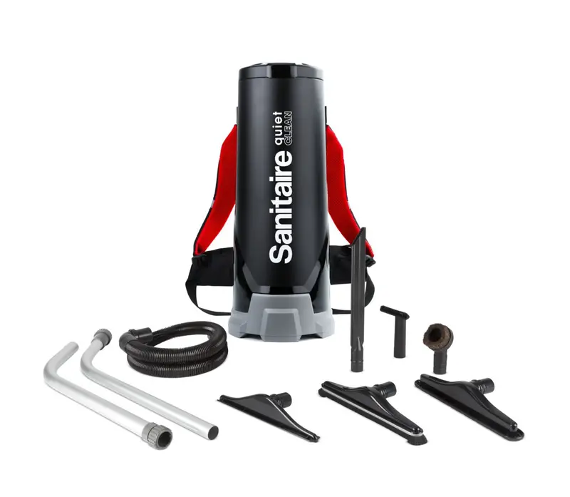 Sanitaire Quiet Backpack Vacuum – 10 L Capacity – 1380W Motor – 62.5 dB Noise Level