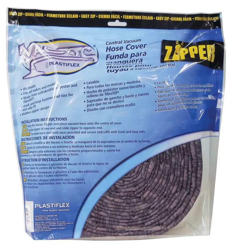 VacSoc VS-PZPL35 Padded Central Vacuum Hose Cover – 35-Foot (10-Meter), Zippered Closure with Mounting Plate