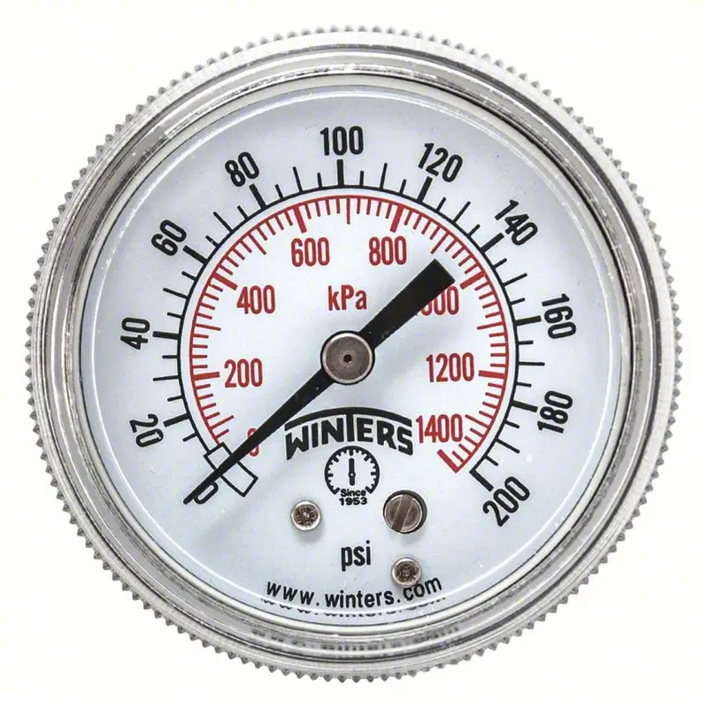 Winters 2-Inch Panel-Mount Pressure Gauge – U-Clamp Mount, 0–200 PSI, 1/8″ NPT Male (Model 491G07)
