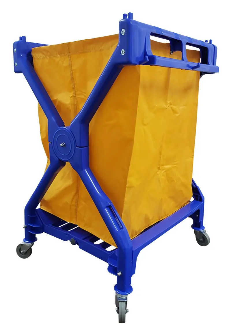 X-Frame Linen and Mail Cart with Swivel Casters and Polyester Bag Holder, Blue
