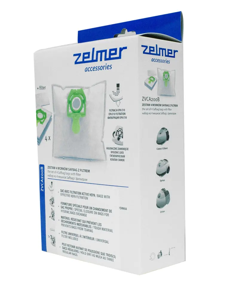 Zelmer VC1500/VC2500 Canister Vacuum HEPA Replacement Bags – 4-Pack + 1 Filter